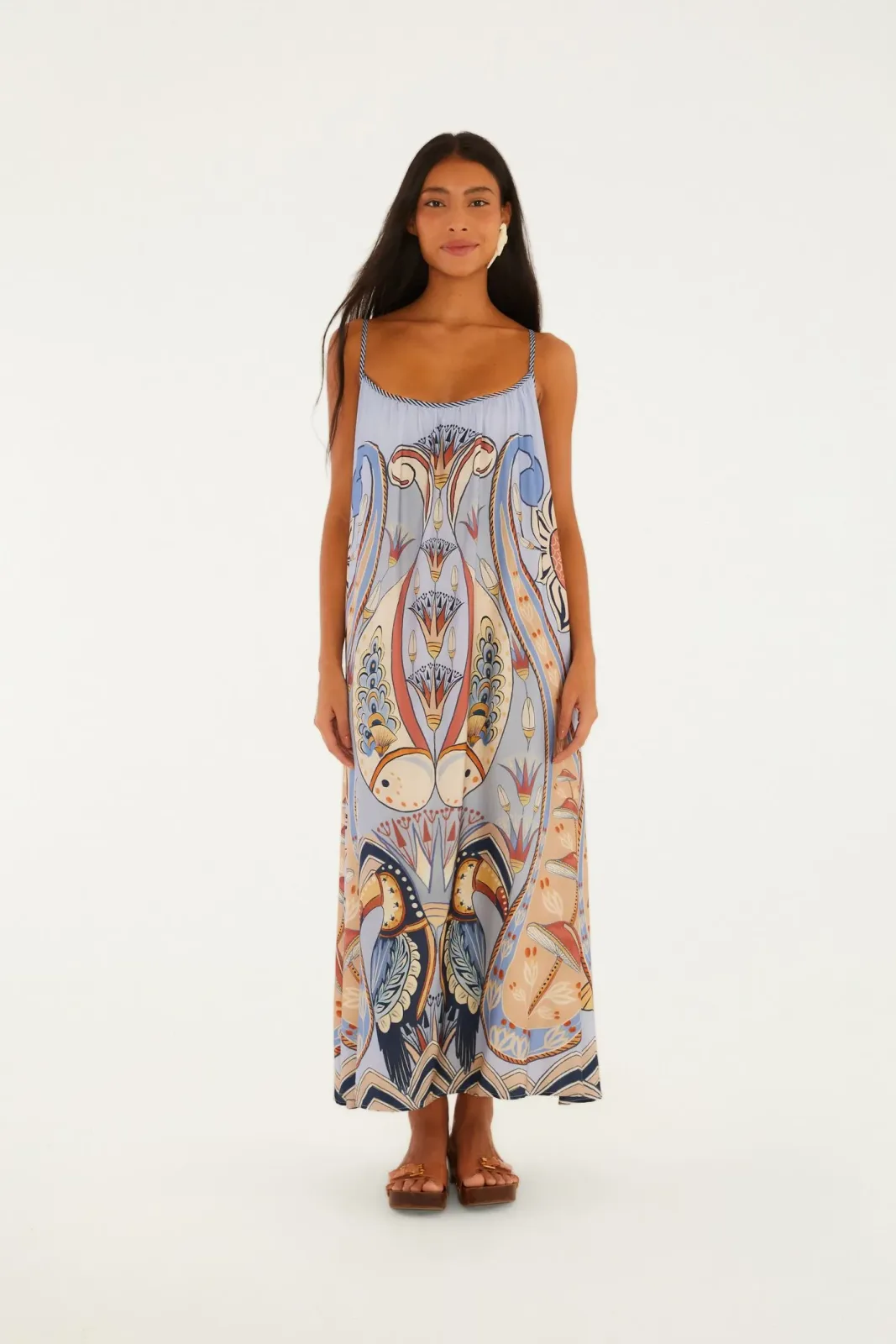Vestido Longo Alcinhas Estampado Lenço Riviera