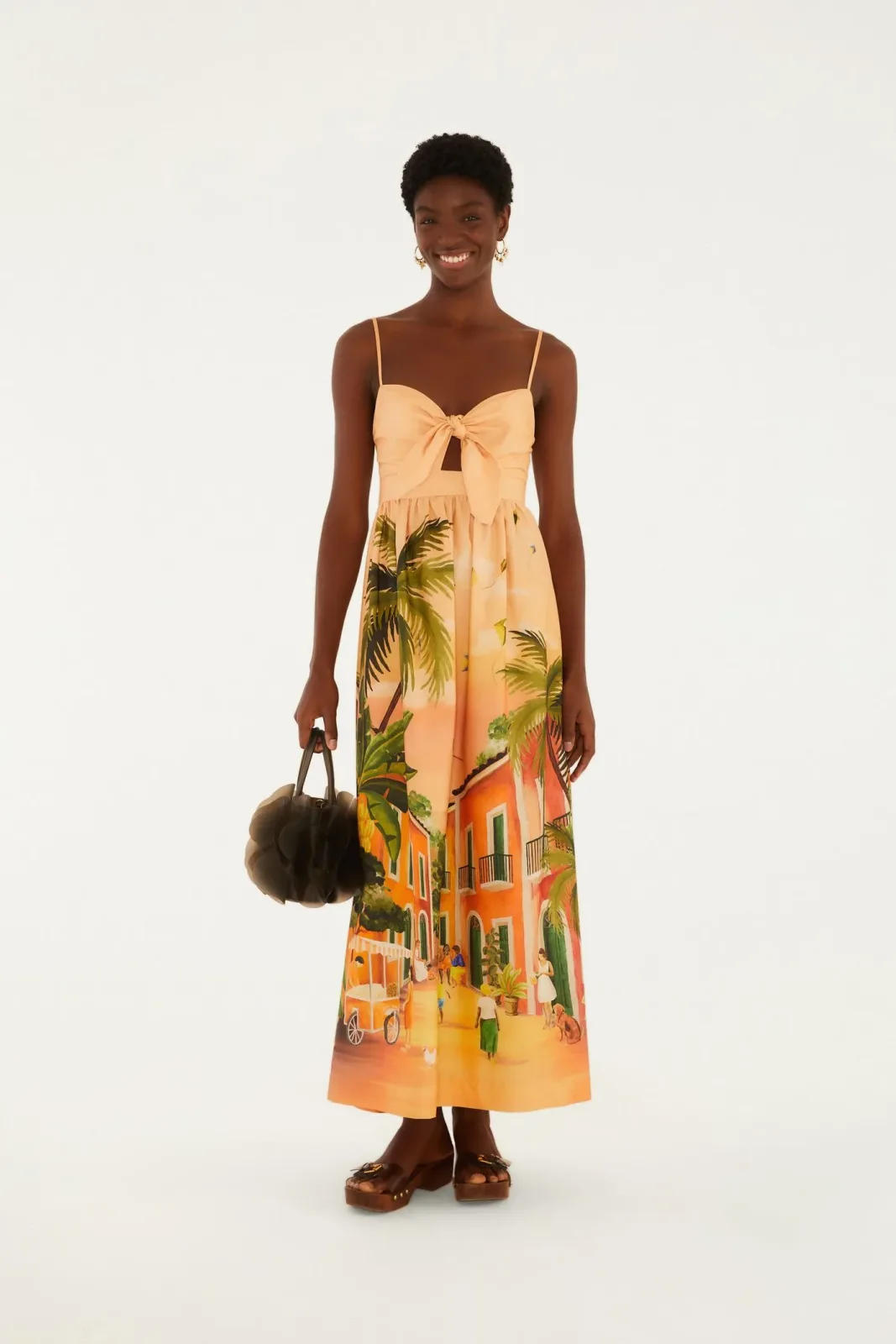 Vestido Longo Alcinhas Estampado Vila Rio
