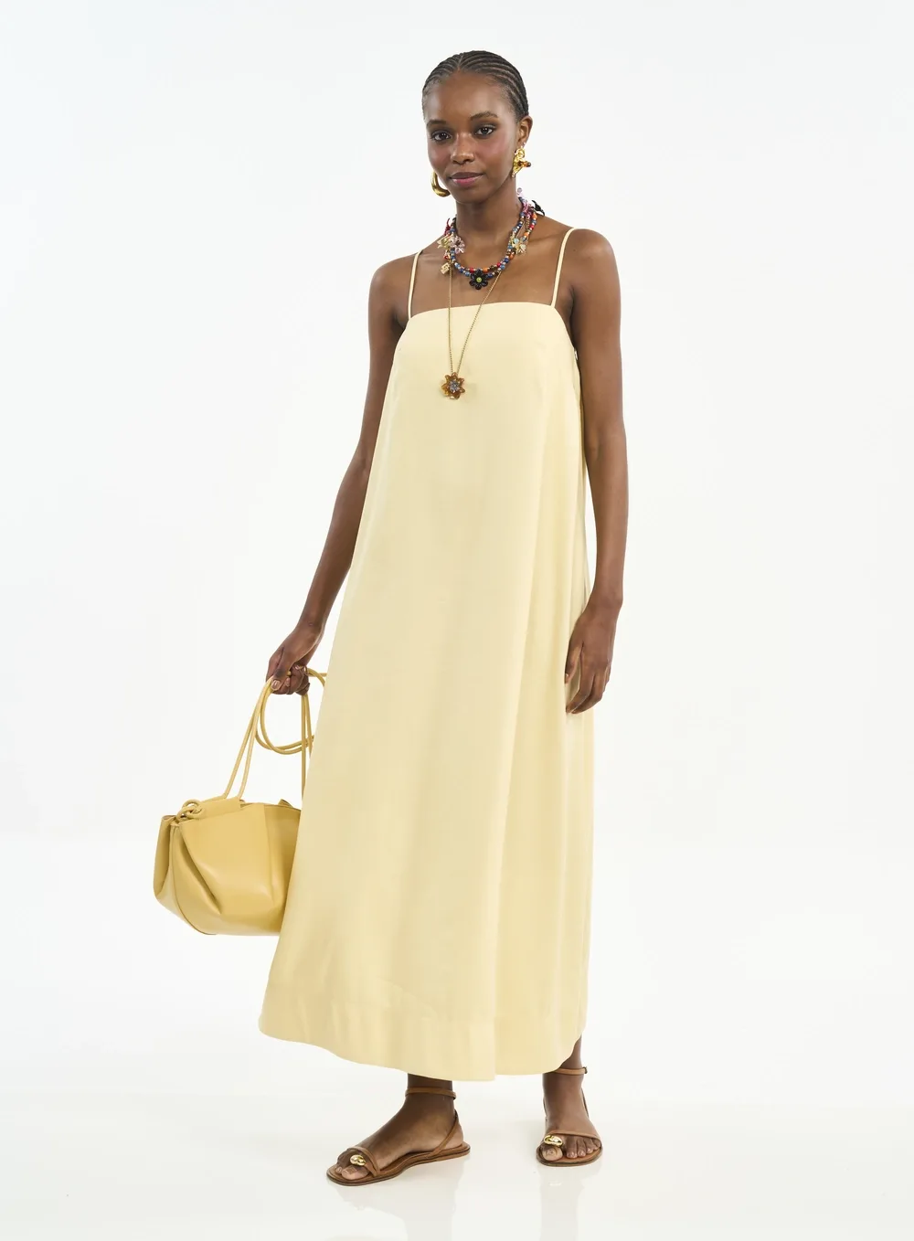 Vestido Midi Com Alças Finas