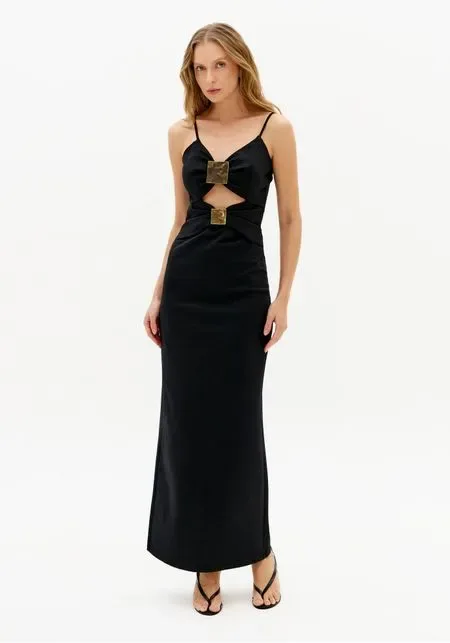 Vestido Super Midi De Alça Com Metal